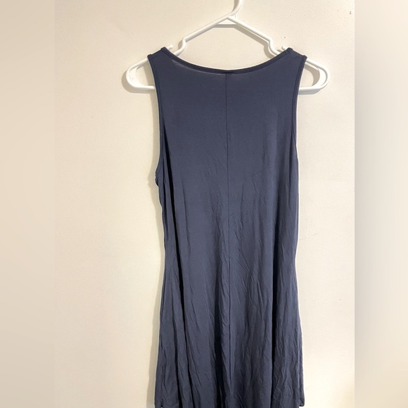 Sz M maxi midi sleeveless round neck spandex dress navy blue stretchy - Picture 2 of 6